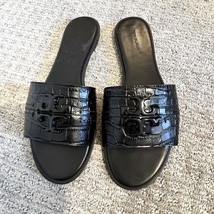 Tory Burch Croc Embossed Slides